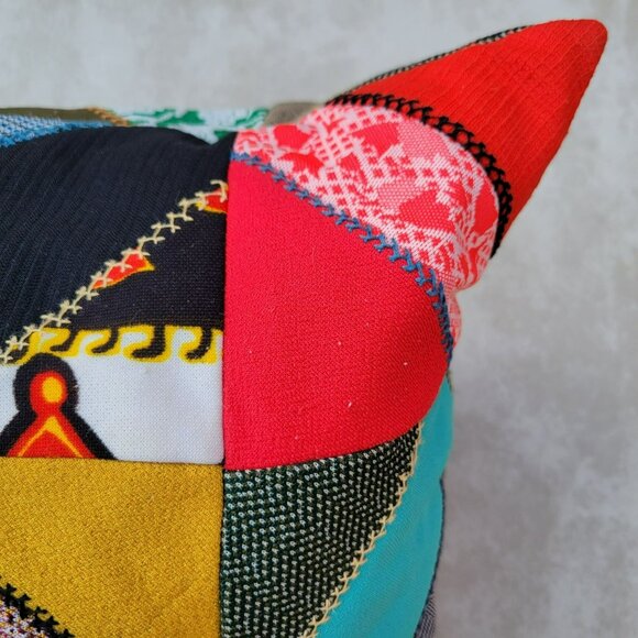 Vintage Crazy Quilt Throw Pillow Polyester 18x18 Handmade Patchwork Embroidered - Picture 16 of 16